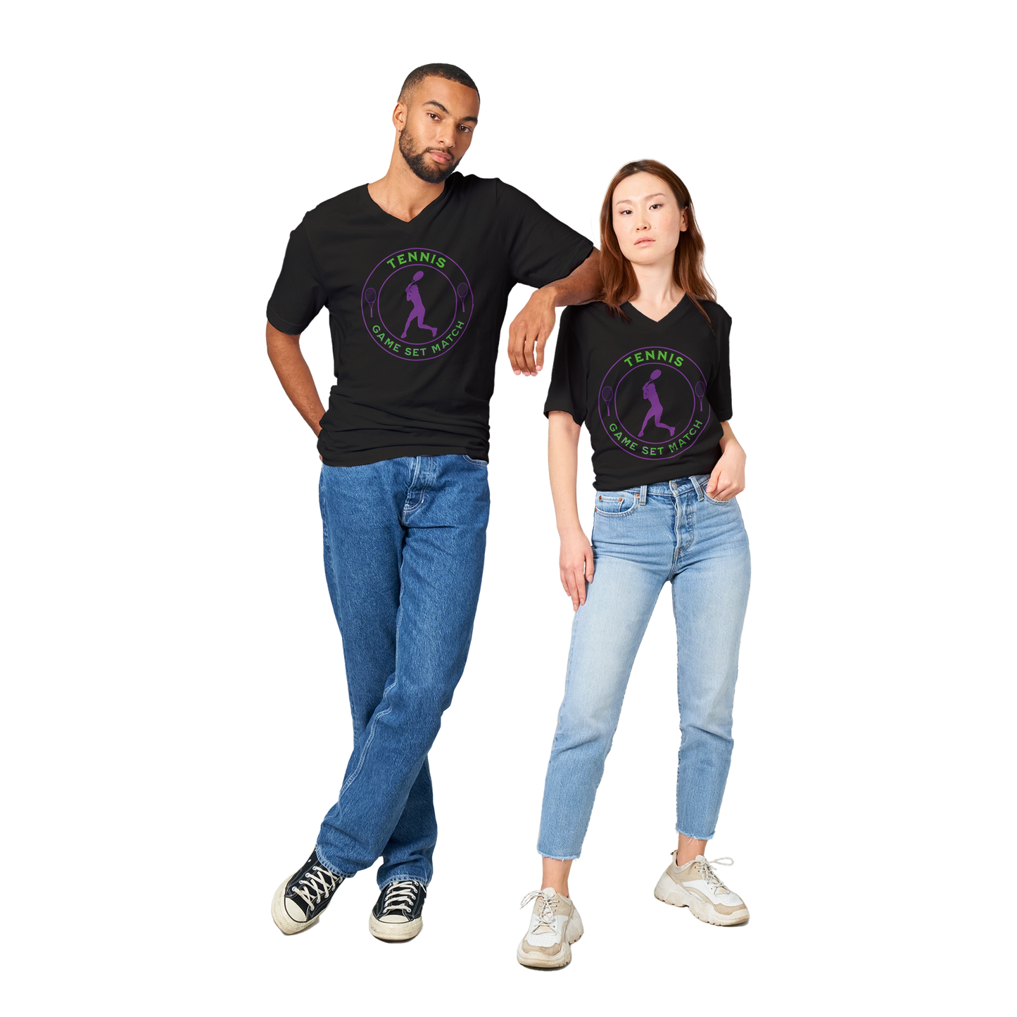 Premium Unisex V-Neck T-shirt - Tennis Focus - Game Set Match