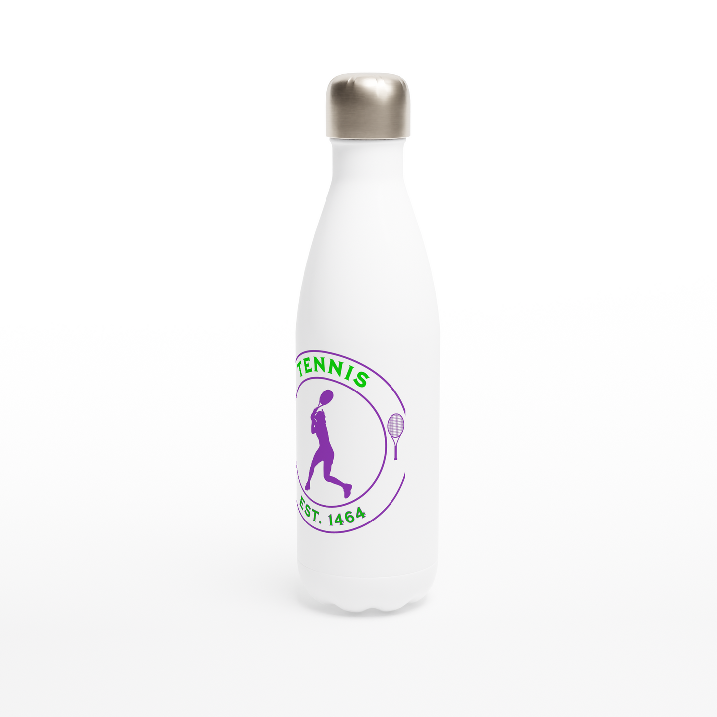 White 17oz Stainless Steel Water Bottle - Tennis Focus - Est. 1464 - Women