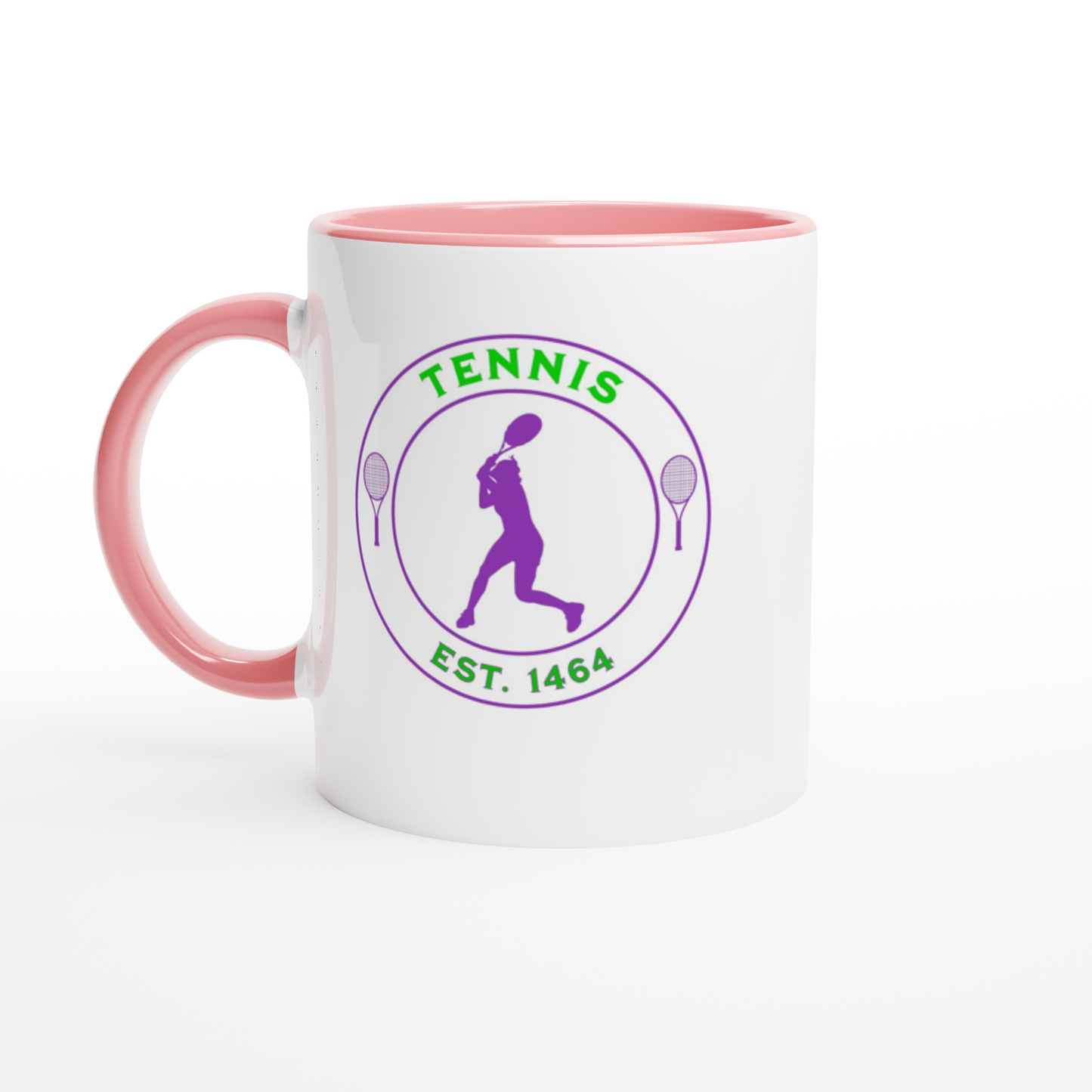 White 11oz Ceramic Mug with Color Inside - Tennis Focus - Est. 1464 - Women