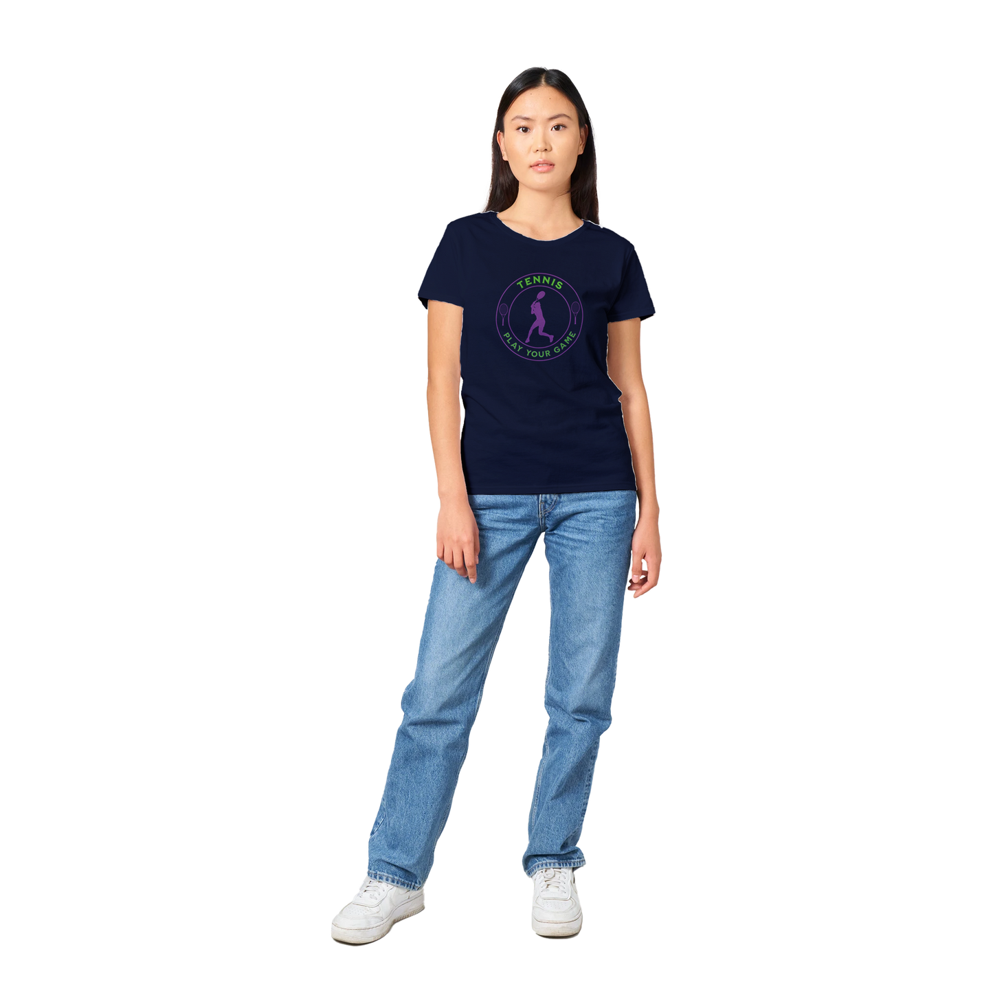 Heavyweight Womens Crewneck T-shirt - Tennis Focus - Play Your Game -Women