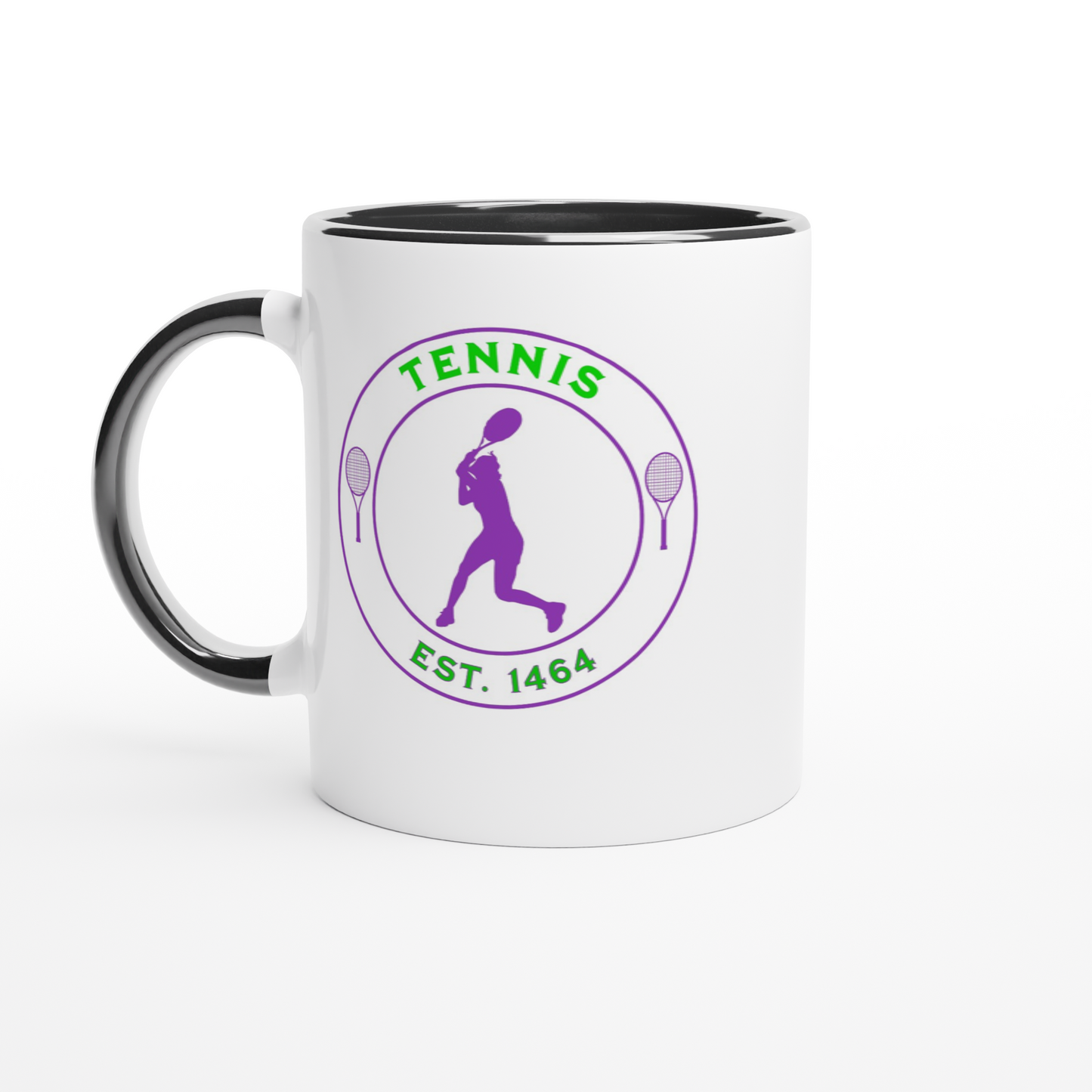 White 11oz Ceramic Mug with Color Inside - Tennis Focus - Est. 1464 - Women