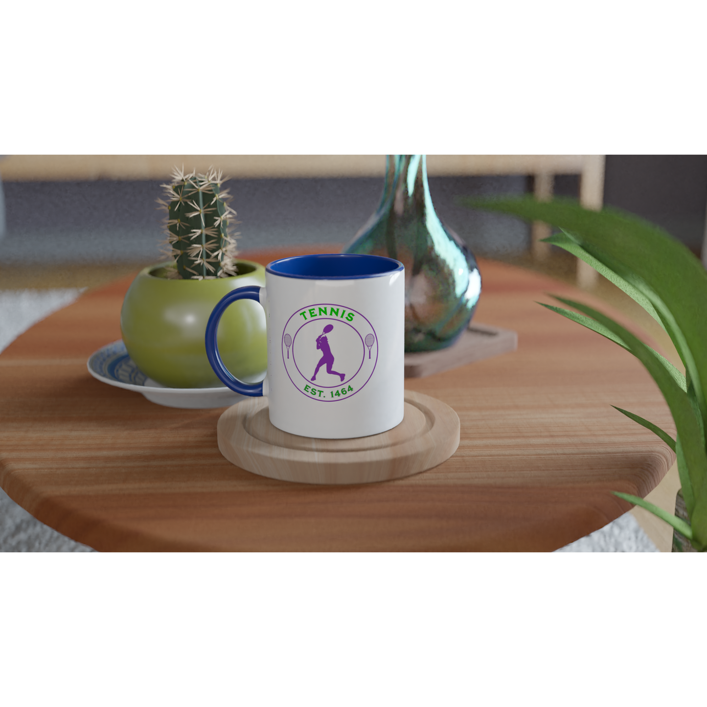 White 11oz Ceramic Mug with Color Inside - Tennis Focus - Est. 1464 - Women