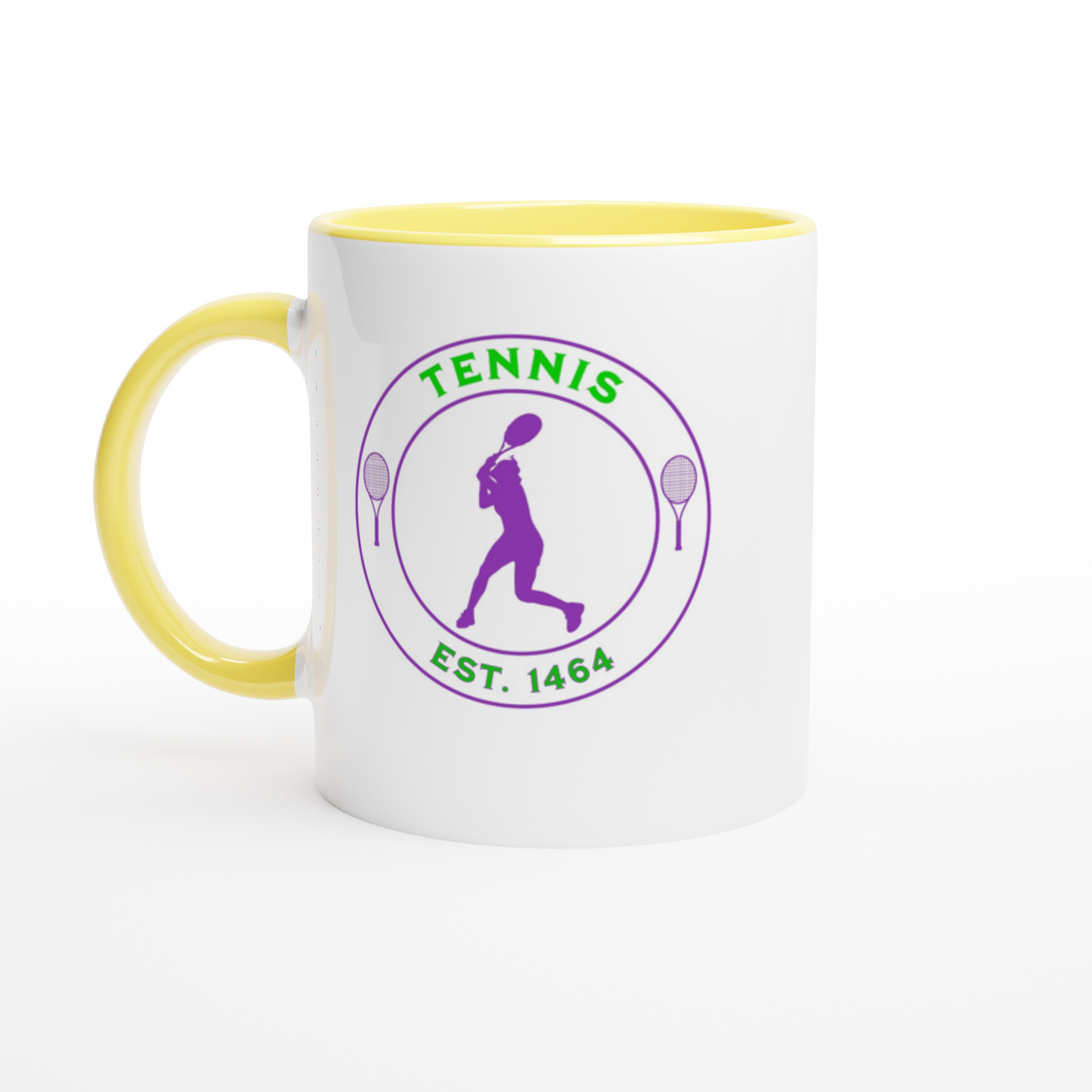 White 11oz Ceramic Mug with Color Inside - Tennis Focus - Est. 1464 - Women