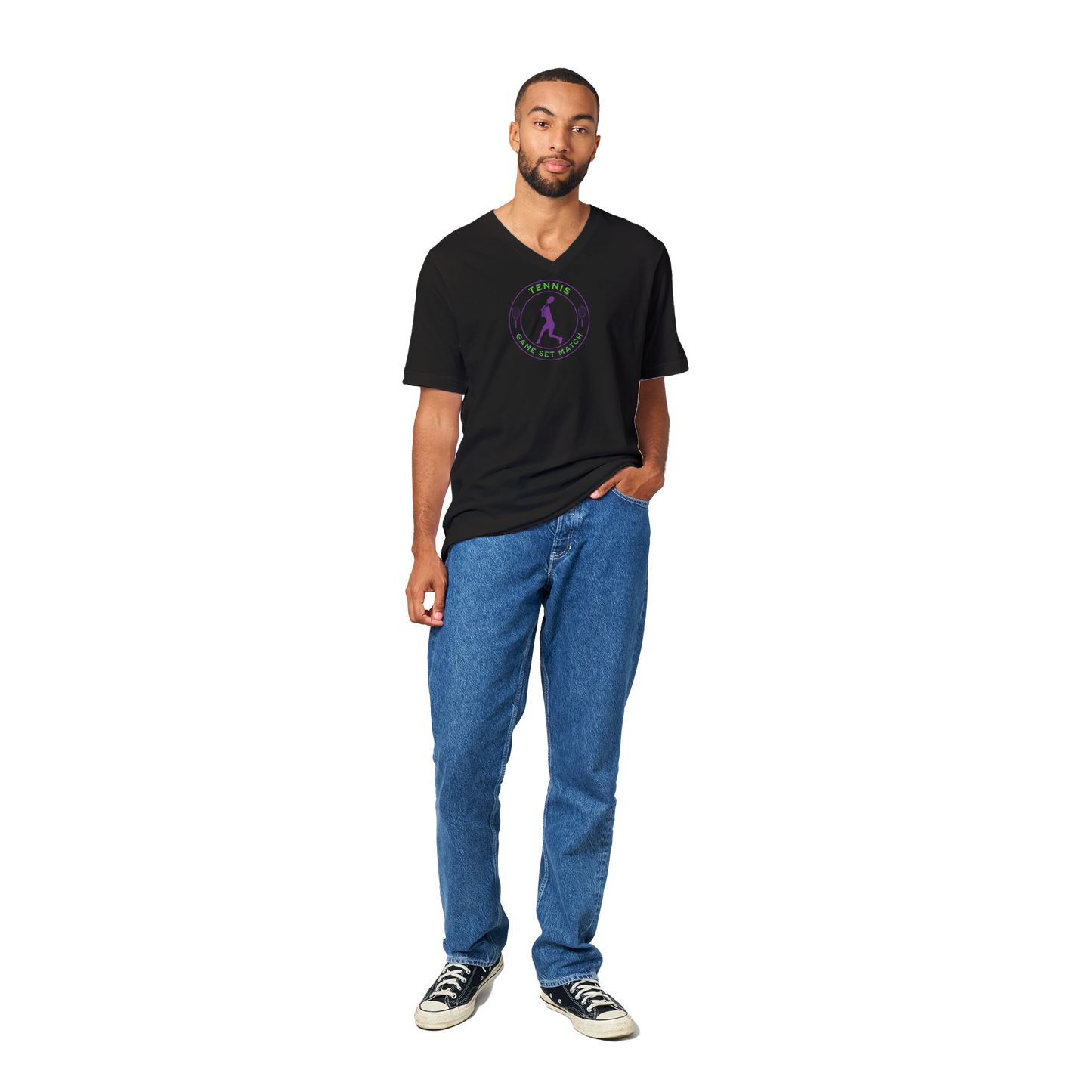 Premium Unisex V-Neck T-shirt - Tennis Focus - Game Set Match