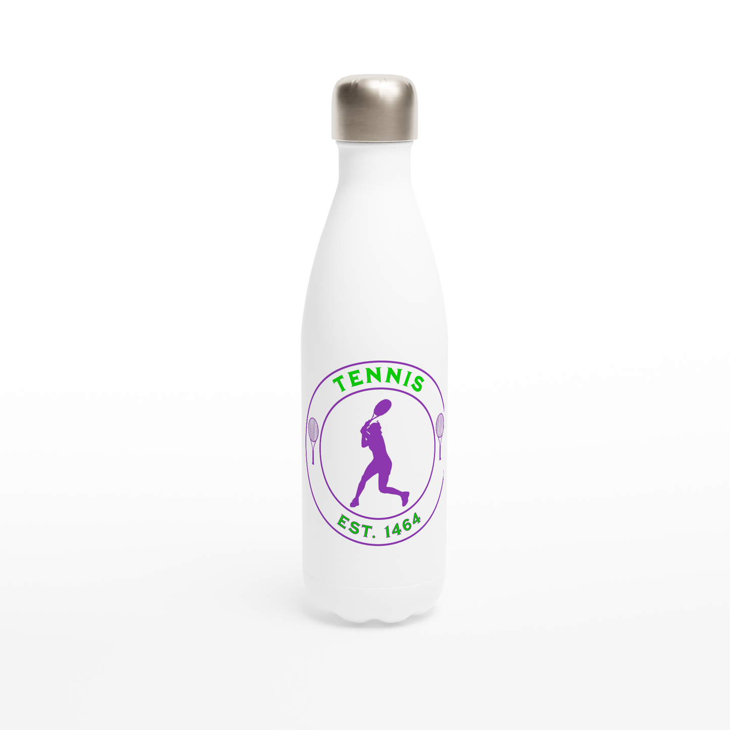 White 17oz Stainless Steel Water Bottle - Tennis Focus - Est. 1464 - Women
