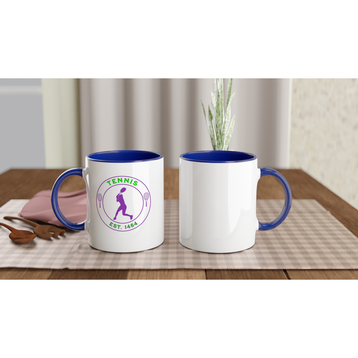 White 11oz Ceramic Mug with Color Inside - Tennis Focus - Est. 1464 - Women