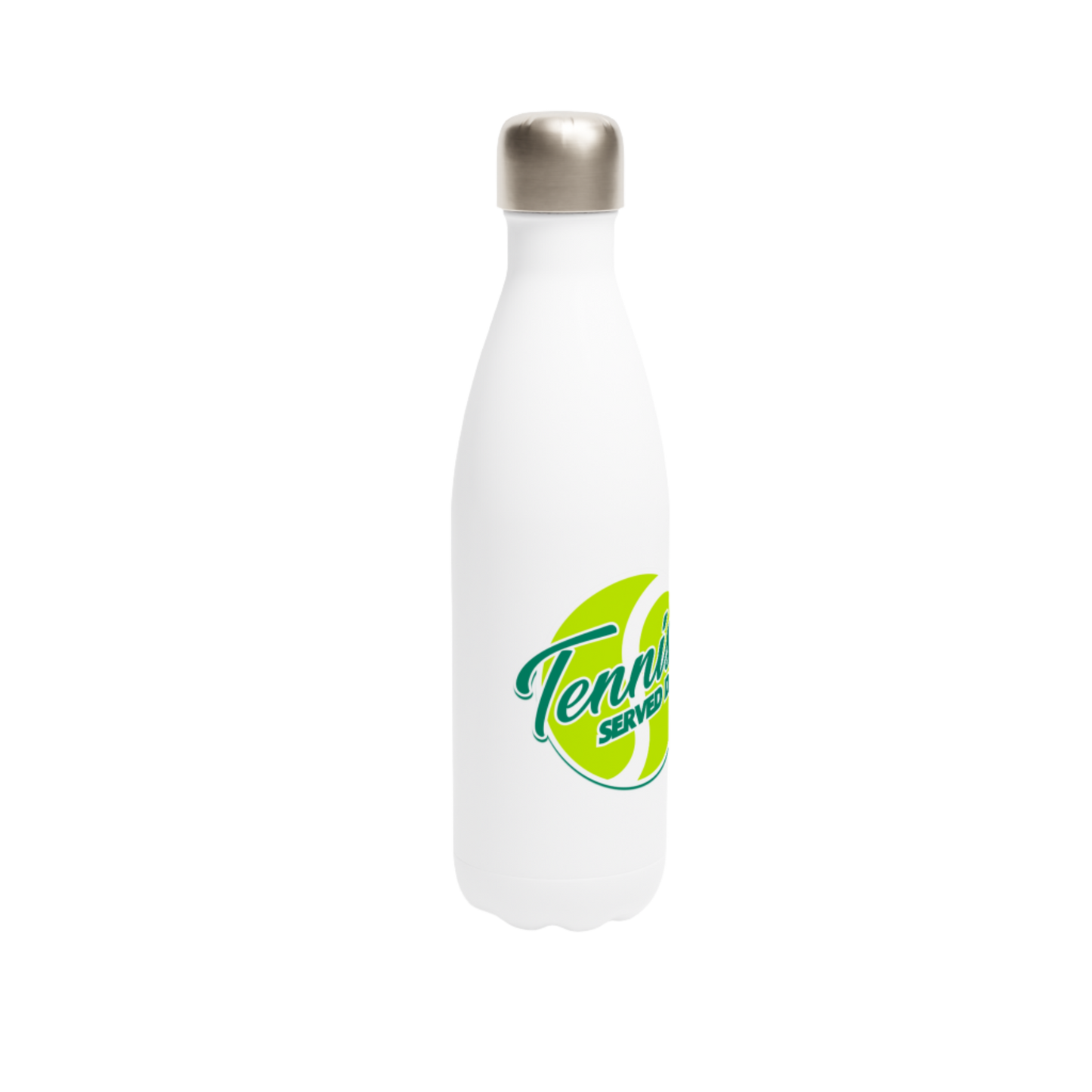 White 17oz Stainless Steel Water Bottle - Tennis Focus - Tennis Served Daily