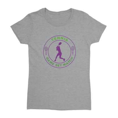 Heavyweight Womens Crewneck T-shirt - Tennis Focus - Game Set Match - Women