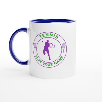 White 11oz Ceramic Mug with Color Inside - Tennis Focus - Play Your Game - Men