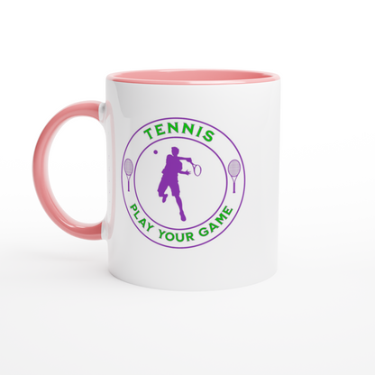 White 11oz Ceramic Mug with Color Inside - Tennis Focus - Play Your Game - Men