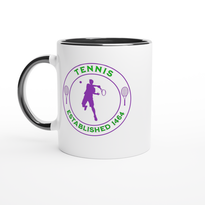 White 11oz Ceramic Mug with Color Inside - Tennis Focus - Established 1464 - Men