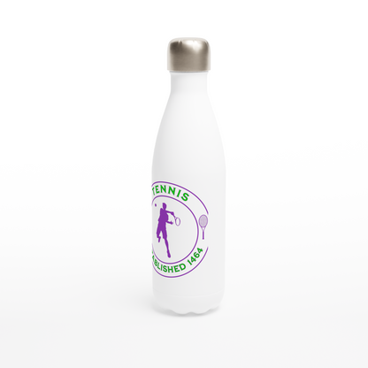 White 17oz Stainless Steel Water Bottle - Tennis Focus - Established 1464 - Men