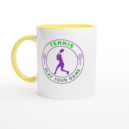 White 11oz Ceramic Mug with Color Inside - Tennis Focus - Play Your Game - Women