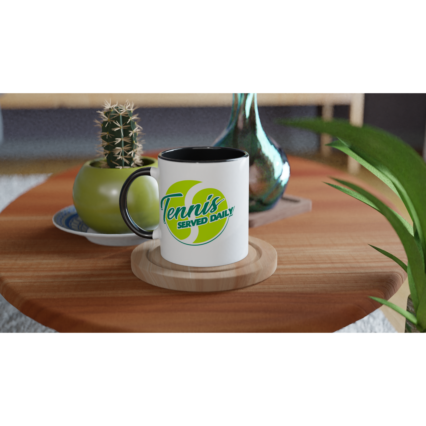 White 11oz Ceramic Mug with Color Inside - Tennis Served Daily