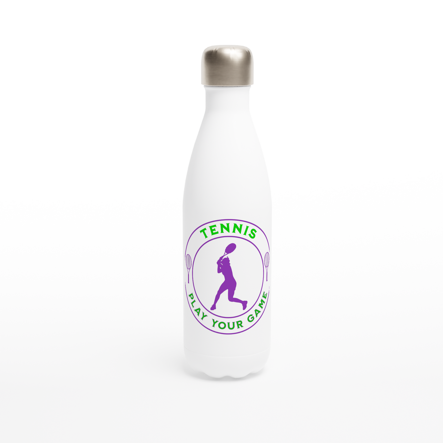 White 17oz Stainless Steel Water Bottle - Tennis Focus - Play Your Game - Women