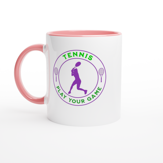 White 11oz Ceramic Mug with Color Inside - Tennis Focus - Play Your Game - Women