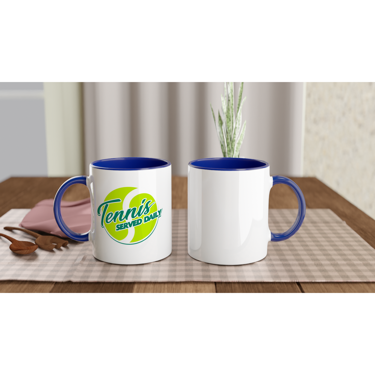 White 11oz Ceramic Mug with Color Inside - Tennis Served Daily