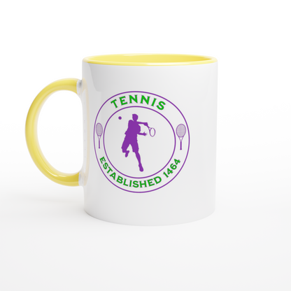 White 11oz Ceramic Mug with Color Inside - Tennis Focus - Established 1464 - Men