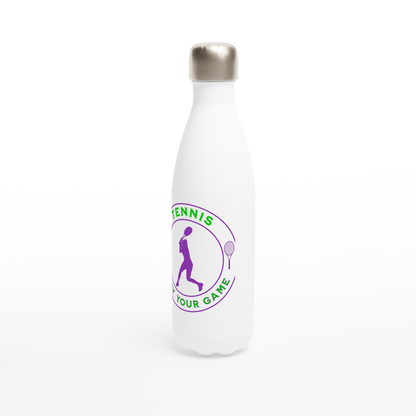 White 17oz Stainless Steel Water Bottle - Tennis Focus - Play Your Game - Women