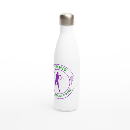 White 17oz Stainless Steel Water Bottle - Tennis Focus - Play Your Game - Men