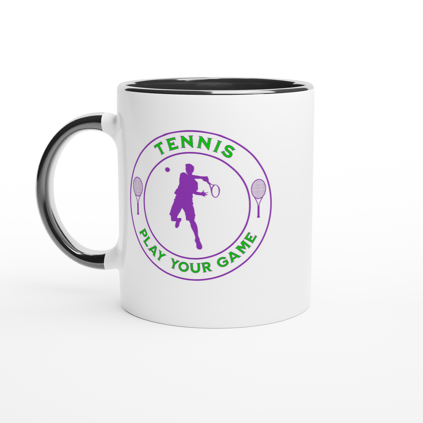 White 11oz Ceramic Mug with Color Inside - Tennis Focus - Play Your Game - Men