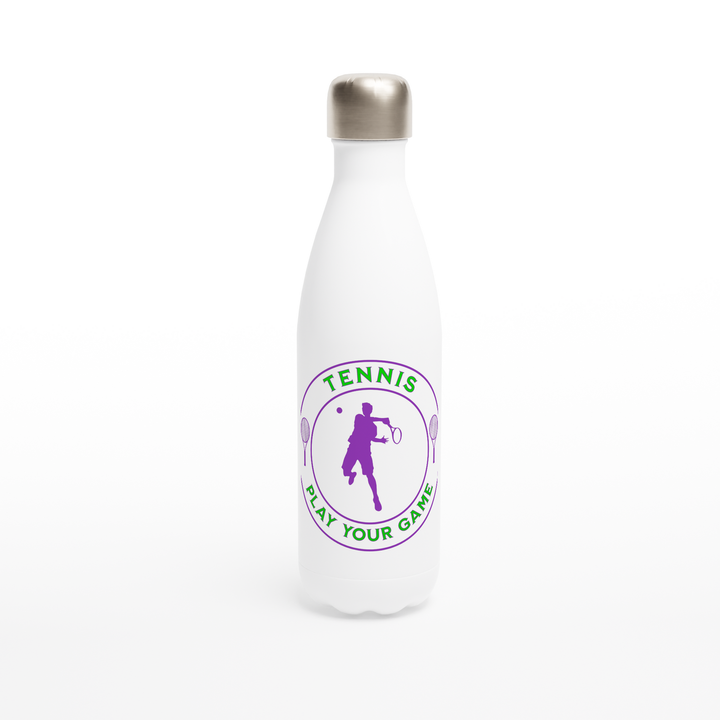 White 17oz Stainless Steel Water Bottle - Tennis Focus - Play Your Game - Men