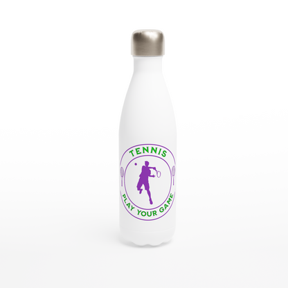 White 17oz Stainless Steel Water Bottle - Tennis Focus - Play Your Game - Men