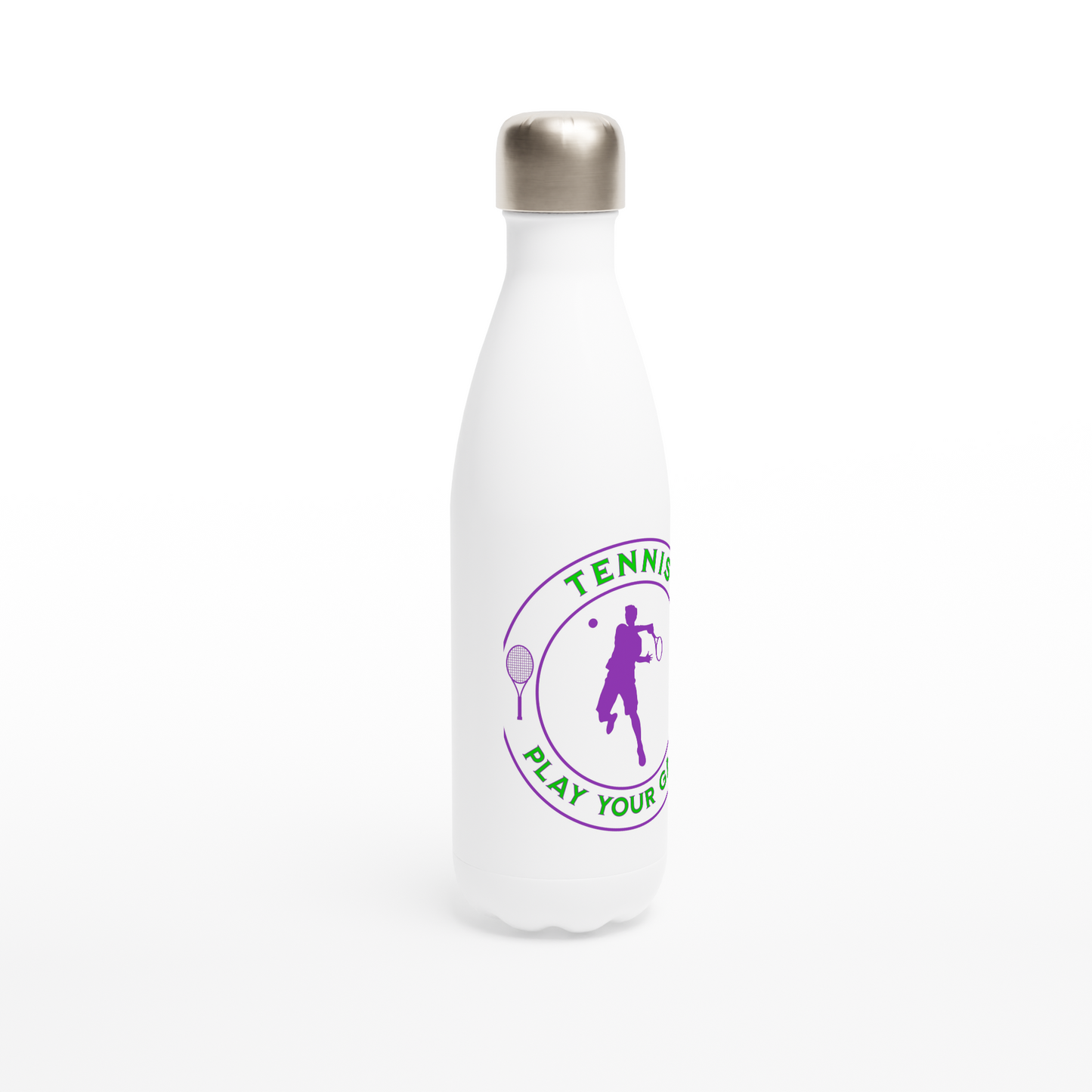 White 17oz Stainless Steel Water Bottle - Tennis Focus - Play Your Game - Men