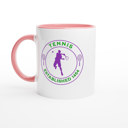 White 11oz Ceramic Mug with Color Inside - Tennis Focus - Established 1464 - Men