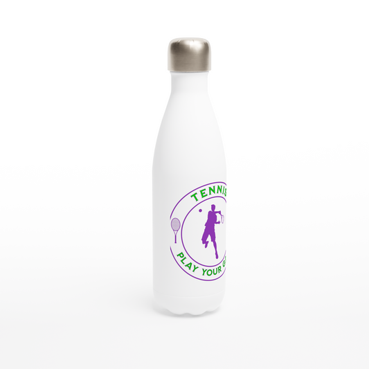 White 17oz Stainless Steel Water Bottle - Tennis Focus - Play Your Game - Men