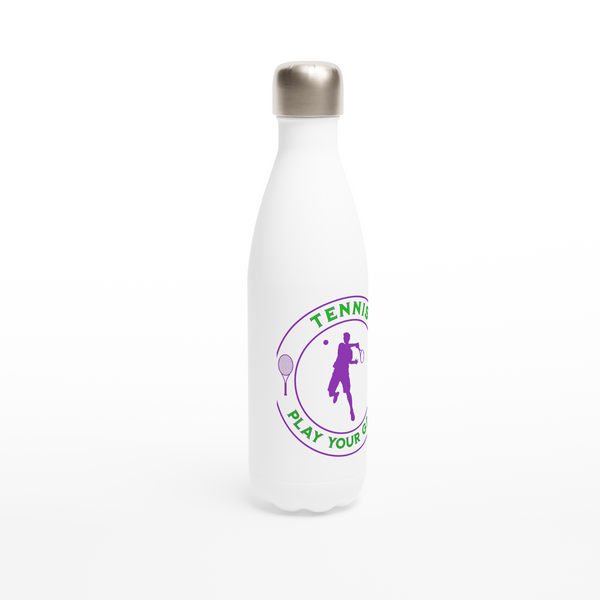 White 17oz Stainless Steel Water Bottle - Tennis Focus - Play Your Game - Men