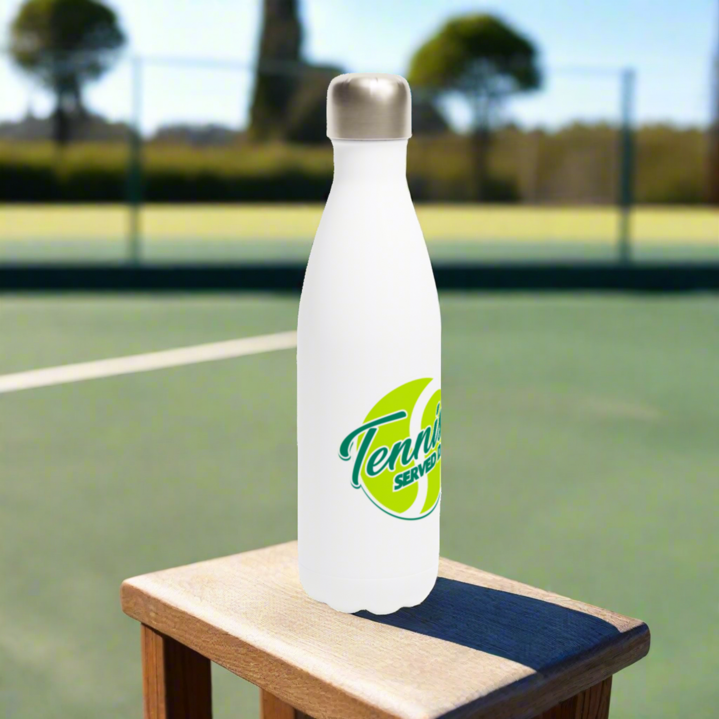 White 17oz Stainless Steel Water Bottle - Tennis Focus - Tennis Served Daily