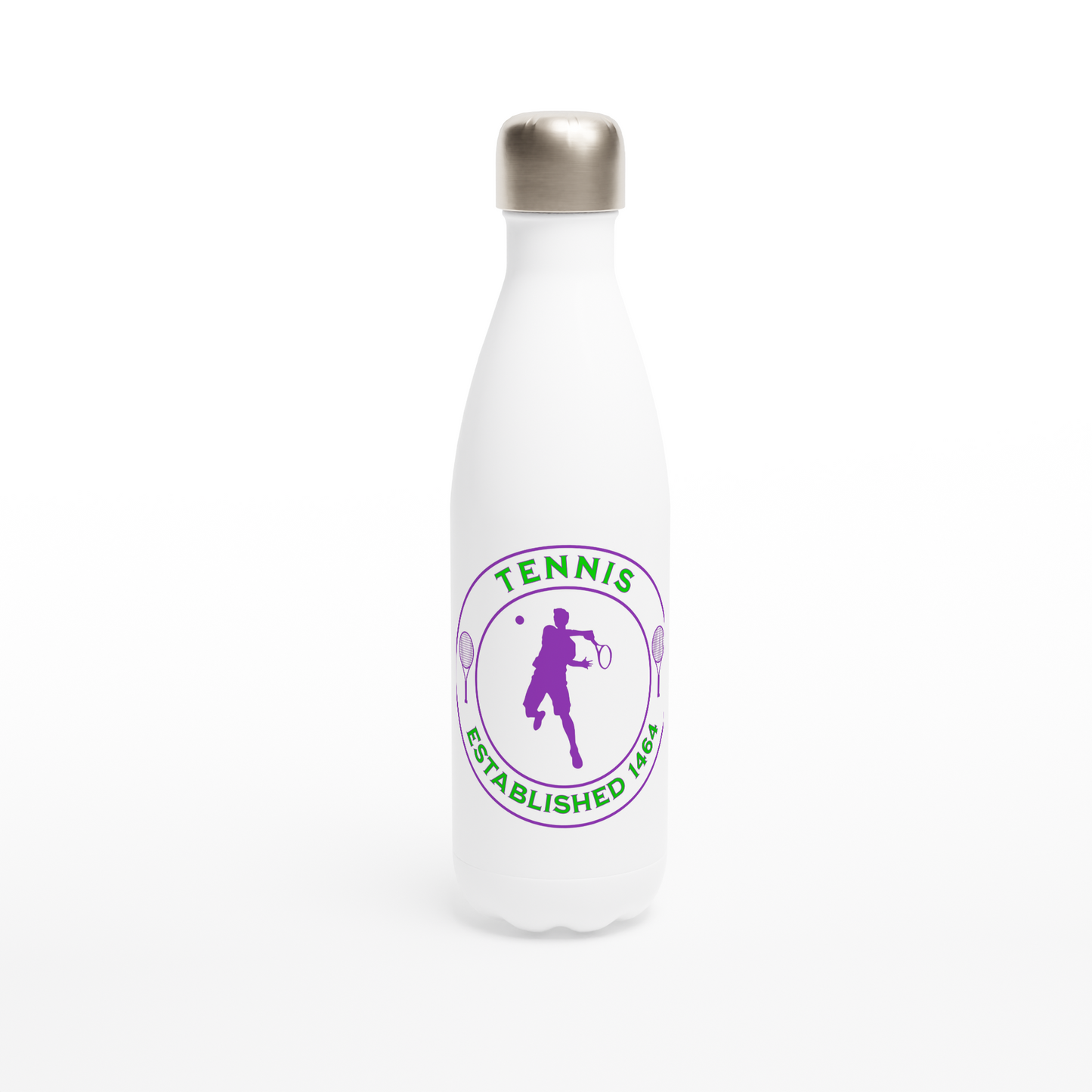 White 17oz Stainless Steel Water Bottle - Tennis Focus - Established 1464 - Men