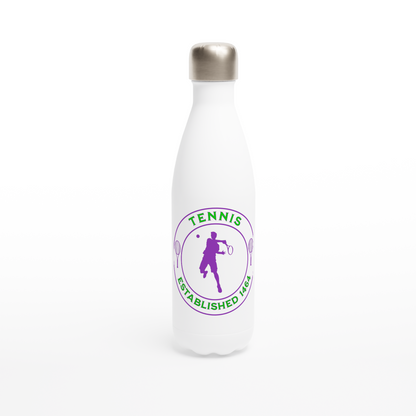 White 17oz Stainless Steel Water Bottle - Tennis Focus - Established 1464 - Men