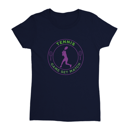 Heavyweight Womens Crewneck T-shirt - Tennis Focus - Game Set Match - Women