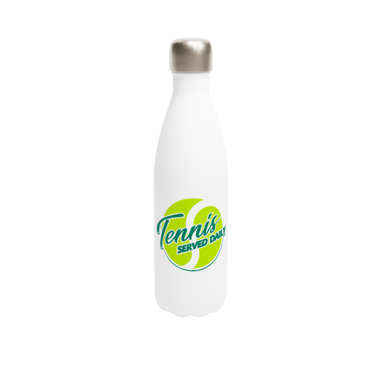 White 17oz Stainless Steel Water Bottle - Tennis Focus - Tennis Served Daily