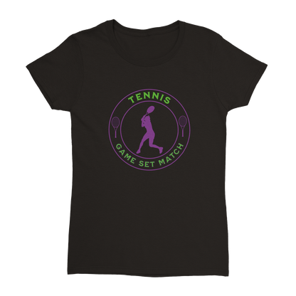 Heavyweight Womens Crewneck T-shirt - Tennis Focus - Game Set Match - Women