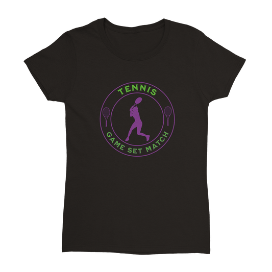 Heavyweight Womens Crewneck T-shirt - Tennis Focus - Game Set Match - Women