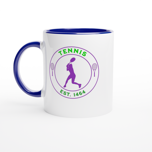 White 11oz Ceramic Mug with Color Inside - Tennis Focus - Est. 1464 - Women