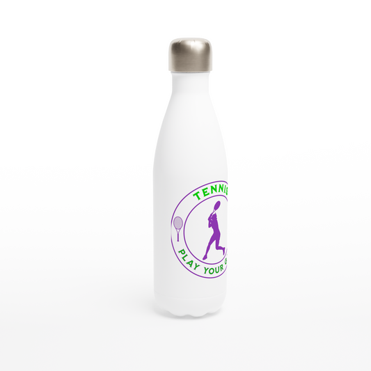 White 17oz Stainless Steel Water Bottle - Tennis Focus - Play Your Game - Women